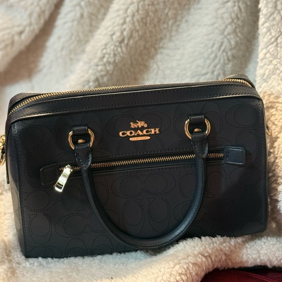 Coach Handbags - Coach Rowan Satchel - Navy / Midnight with Gold Accents